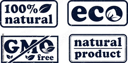 eco friendly label and gmo free seal vector designs promoting natural living and sustainable green branding