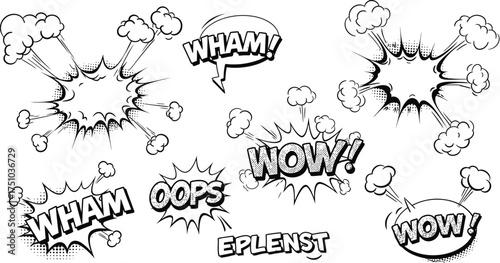 Comic Book Sound Effects Speech Bubbles and Explosions wham