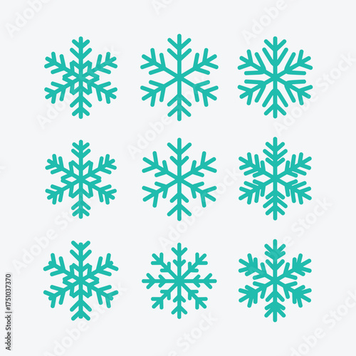 Snowflake icons Set, A collection of nine different intricately designed blue snowflake icons unique pattern.