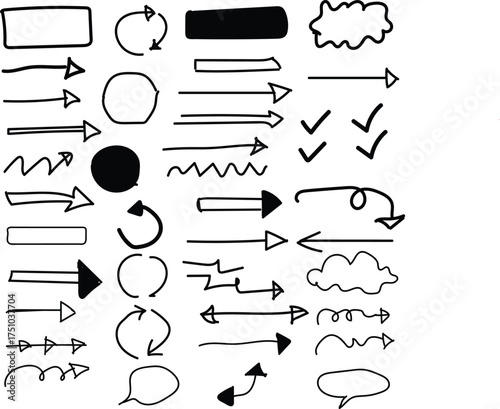 Collection of hand drawn arrows shapes and symbols for infographics and design elements