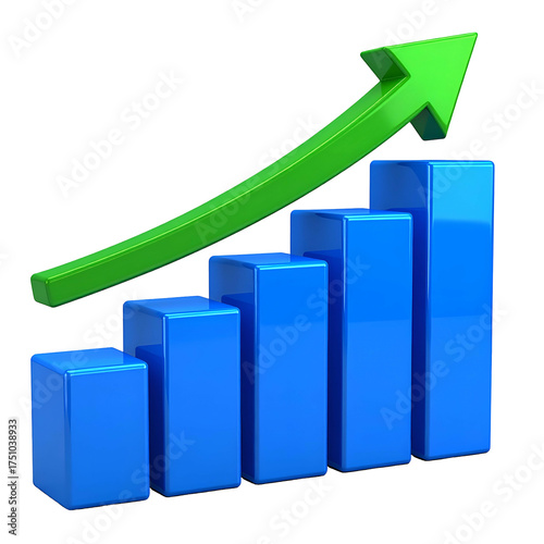 Free Download A vibrant image showing a rising graph with blue bars and a green upward arrow - GFXLoad