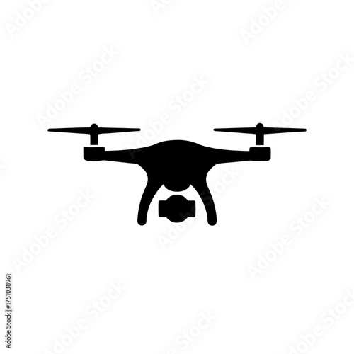 Modern quadcopter drone icon silhouette with camera for delivery and aerial photography concepts