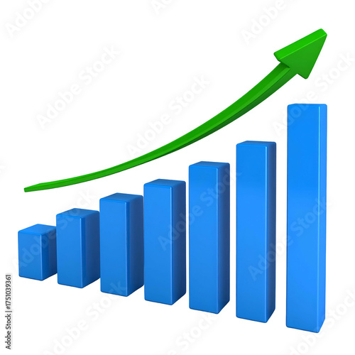 Free Download Blue bar graph displaying progressive growth; green arrow indicates upward trend - GFXLoad
