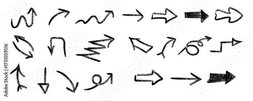 Vector Illustration of Hand Drawn Arrows, Grunge Brush Stroke Signs and Direction Icons