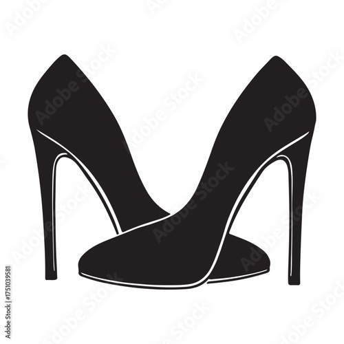Elegant Black High Heels Silhouette for Fashion Design and Style Inspiration Vector Graphic Illustration on White