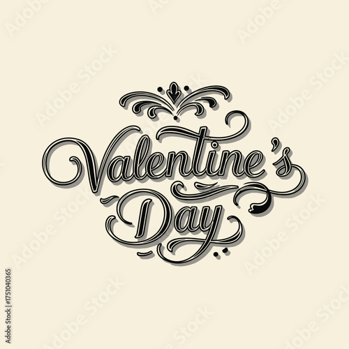 Valentines Day script text with flourishes lettering calligraphy