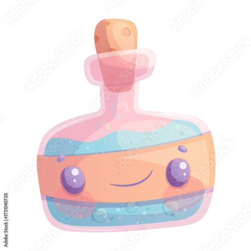A cute witch's bottle with a magic potion on a white background. The concept of autumn, Halloween. Children's vector design illustration for making postcards, cards for printing, textiles, stickers
