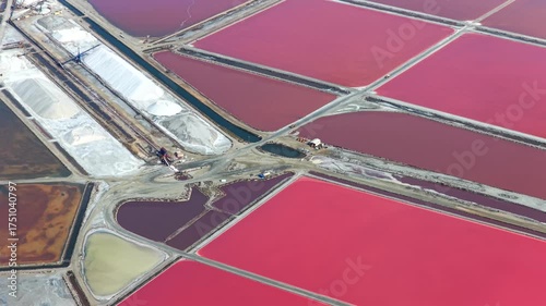 Aerial view of Pink lake salt production