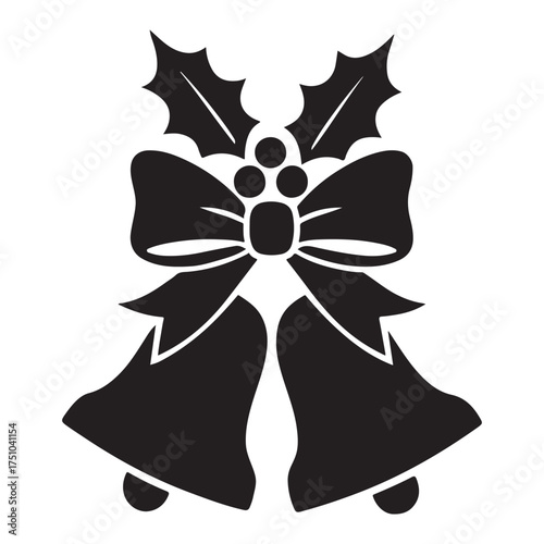 Christmas Bells with Holly and Bow Silhouette