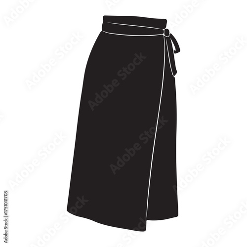 Elegant black wrap skirt illustration showcasing modern minimalist fashion design and apparel style choice for women