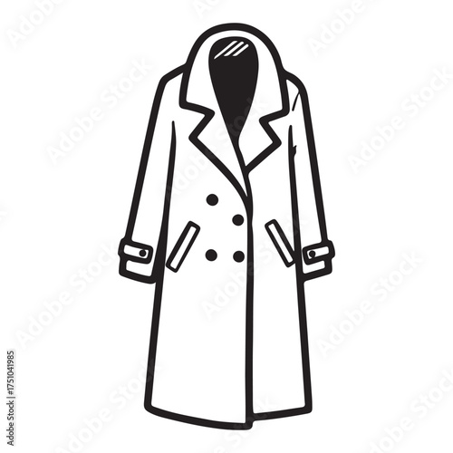 Elegant Double Breasted Overcoat Illustration Perfect for Fashion Design and Winter Apparel Concepts and Black and White Style