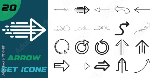 Diverse arrow icon set collection for digital navigation and directional guidance featuring modern and classic designs