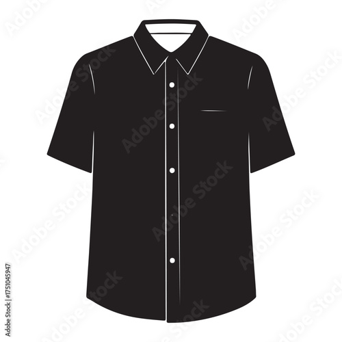 Isolated black short sleeve button down shirt vector illustration for fashion style clothing advertisement and apparel design with clean white background