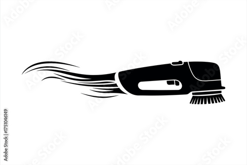 Black silhouette of a handheld vacuum cleaner with motion lines cleaning appliance