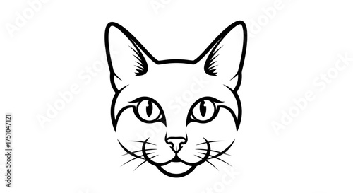 Minimalist Black and White Cat Head Outline Drawing.