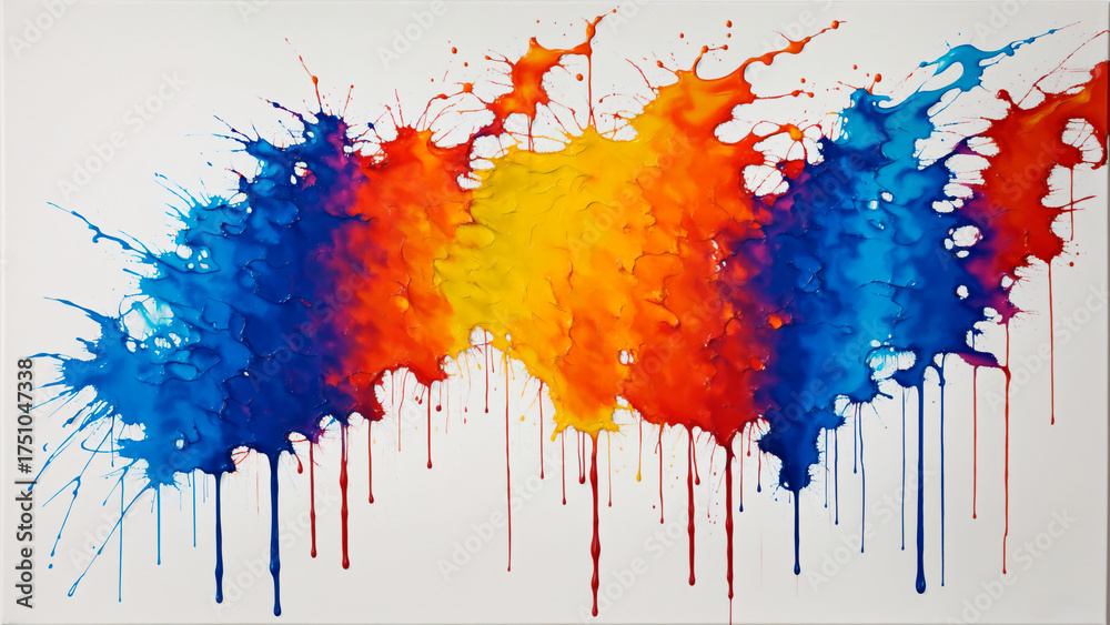 Fototapeta premium Abstract painting with blue orange and yellow splashes