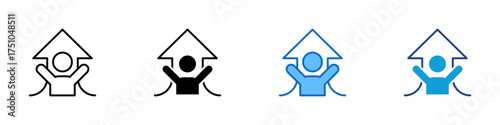 Personal Growth Multiple Style Icon Design Vector - person raising their hand in front of an upward arrow, symbolizing achievement, motivation, and personal development