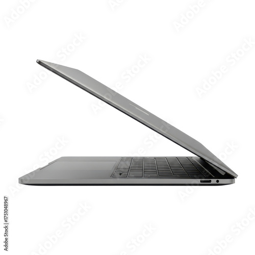 Sleek Laptop Design A Modern Computing Device Slightly Ajar on a Pristine White Backdrop - Side View
