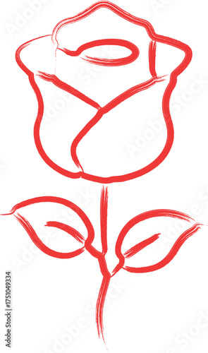 Red Rose Outline with Brushstroke Effect