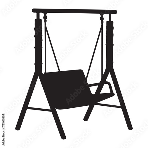Silhouette of a Wooden Swing Isolated on White Background Minimalist Design for Relaxation and Serenity in Outdoor Spaces Vector Illustration