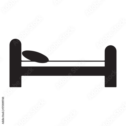Simple Bed Icon in Black and White Graphic Depiction for Interior Design and Bedroom Conceptualization Project Designs and Presentations
