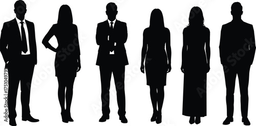 Business professionals silhouette standing in formal attire, corporate team, leadership, office fashion, teamwork concept, isolated people, group diversity