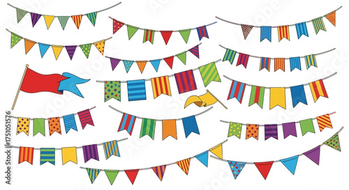 Colorful bunting and flags illustration for party or celebration.