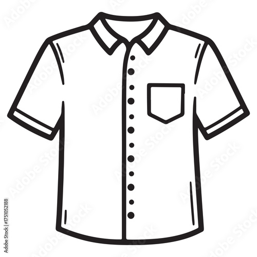 Stylized shirt drawing vector illustration representing apparel design element showcasing garment fashion in simple black and white for print or web