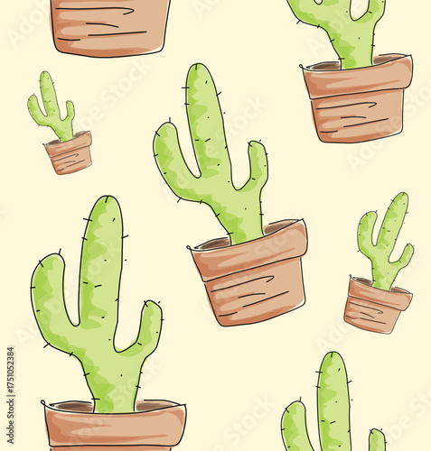 seamles pattern with cactus on the pot vector illustration.eps