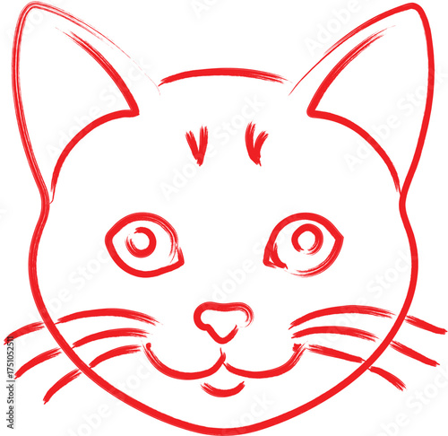 Red Brushstroke Cat Face Illustration