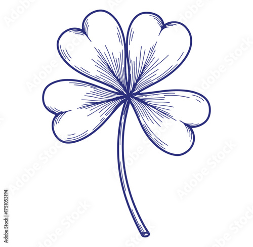Elegant hand drawn illustration of a four leaf clover symbol for luck and good fortune