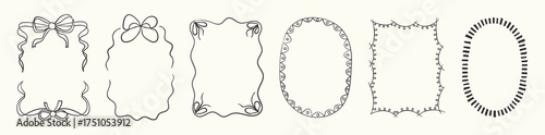 Whimsical frames for birthday cards, invitations. Squiggly and wavy borders in minimalist line art style. 