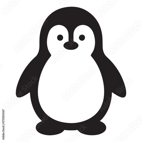 Simple Black and White Flat Penguin Silhouette Icon 