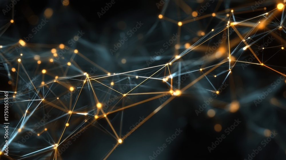 Fototapeta premium Abstract visualization of interconnected lines and glowing dots representing technology and data networks in a dark background