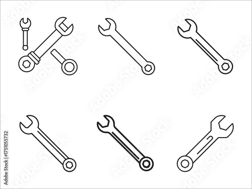 Simple Line Art Illustration Featuring an Assortment of Wrenches and Spanners