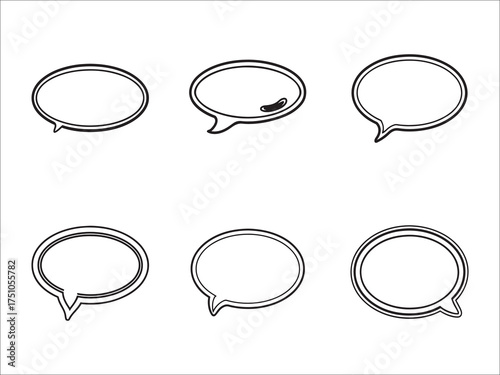 Six simple speech bubble outlines on a clean white background graphic resource