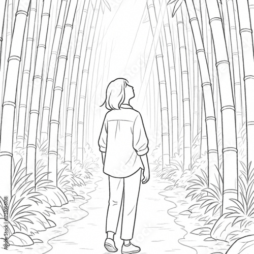 A person contemplating amidst a bamboo forest An illustration of nature's serenity