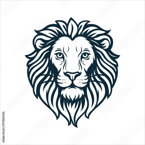 Hand-drawn lion head in vintage engraving style with bold monochrome lines and detailed mane. Classic Leo zodiac sign illustration. Perfect for logo, tattoo, and astrology art. Part of set.