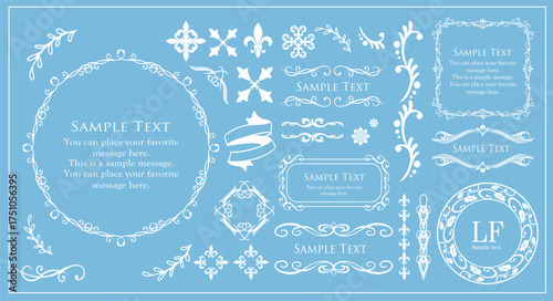 クリスマスのデザインエレメント。飾り罫やフレームデザインセット