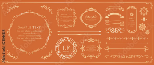 クリスマスのデザインエレメント。飾り罫やフレームデザインセット