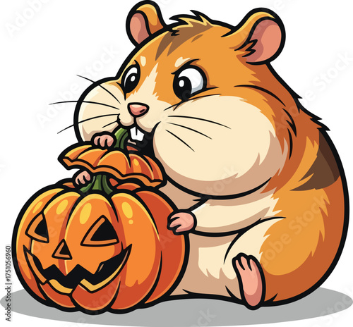 Cute orange cartoon cat playing with a mouse illustration