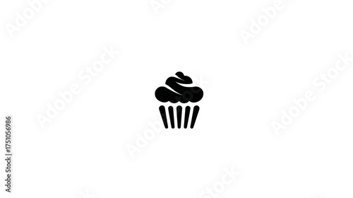 Stylized black silhouette of a sweet frosted cupcake dessert icon. Bakery treat graphic element on a clean white background.