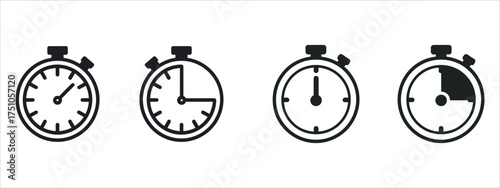 Set of Stopwatch vector icon illustrations. Classic symbol for timer, measurement, deadline, and time management concepts.