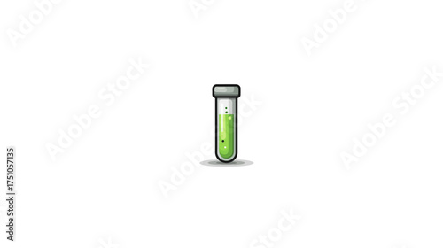 Vibrant green bubbling liquid in a laboratory test tube illustration. Chemistry, science experiment, research, and medicine concept.