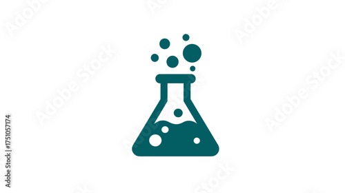 Chemical reaction in a laboratory flask icon, science experiment symbol, chemistry research illustration, isolated graphic element.