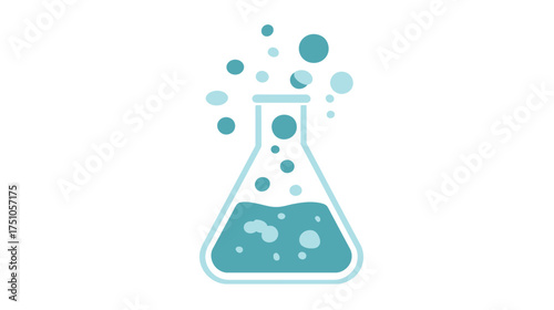 Science experiment in laboratory flask with bubbling blue liquid, chemical reaction vector icon. Research, chemistry and education concept.