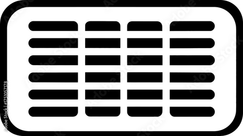 Generic black and white vector icon of a rectangular vent grille or cooling system component, representing airflow and ventilation.