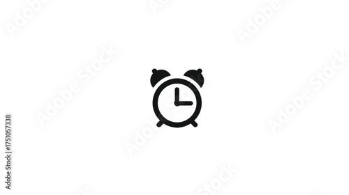 Alarm clock icon, black simple time symbol for reminder, deadline, schedule, and wake up, flat minimalist design element