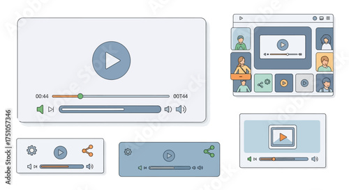 Collection of video player interfaces, showcasing various designs and layouts for multimedia playback.