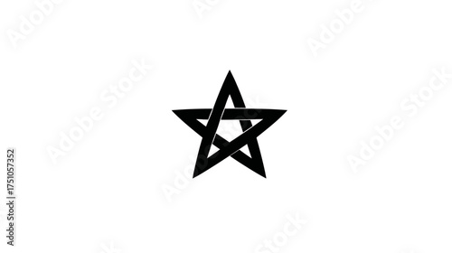 Black pentagram symbol on clean white background. Mystical five-pointed star representing magic, paganism, occult, spirituality.